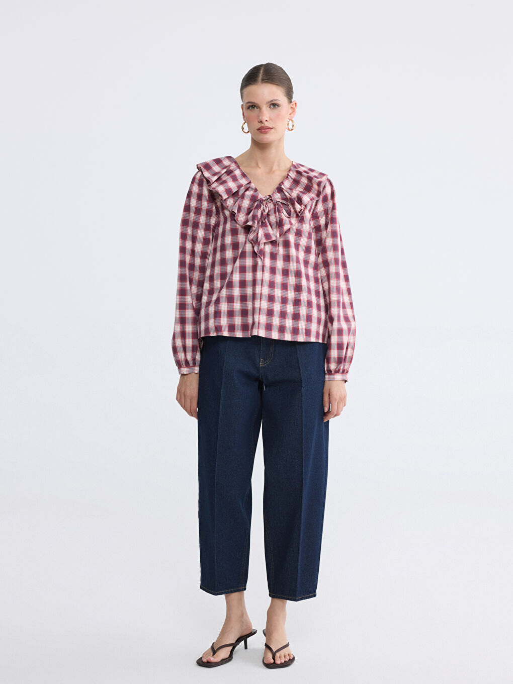 İndigo Yüksek Bel Barrel Fit Kadın Jean Pantolon