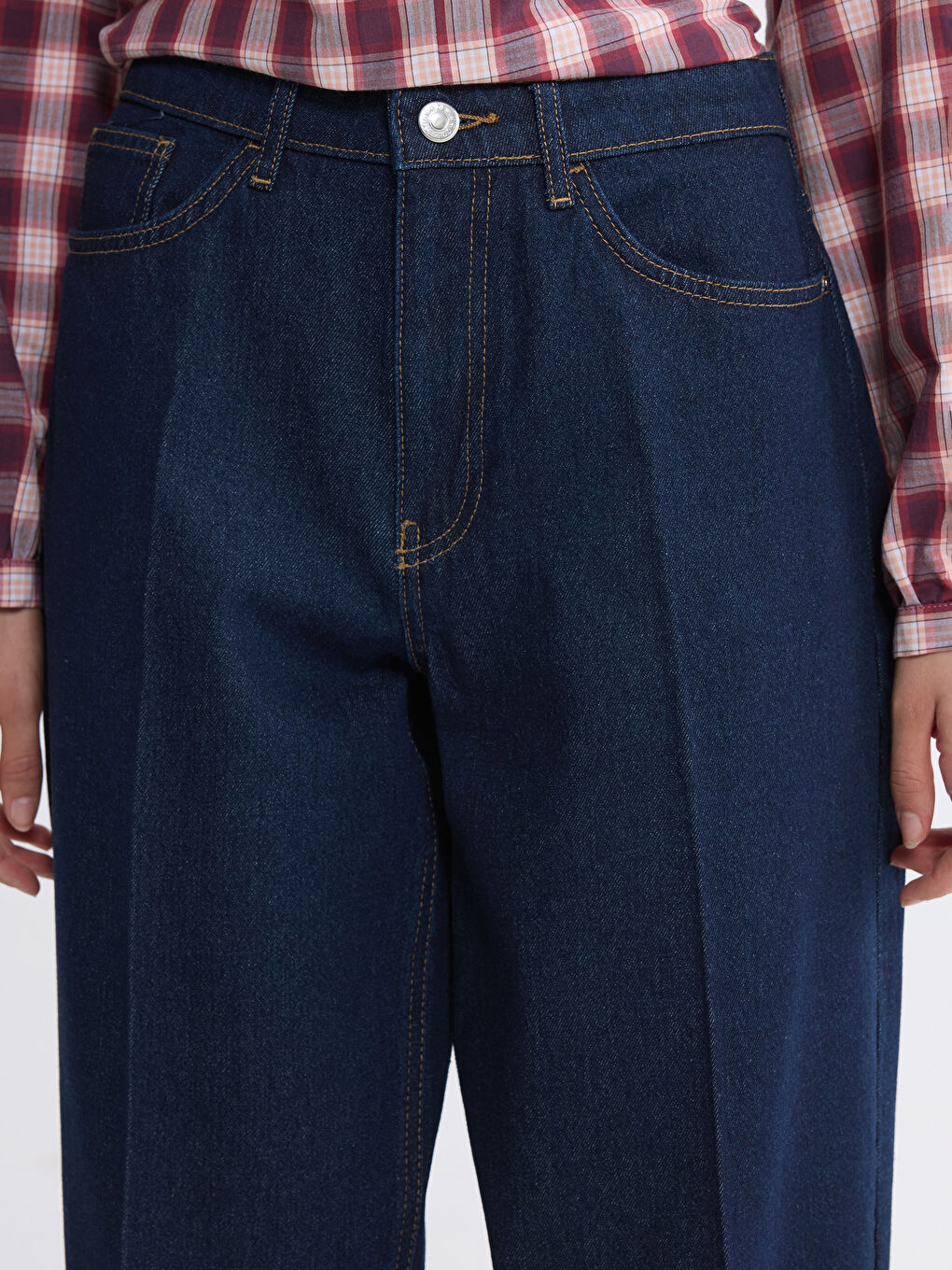 İndigo Yüksek Bel Barrel Fit Kadın Jean Pantolon-2