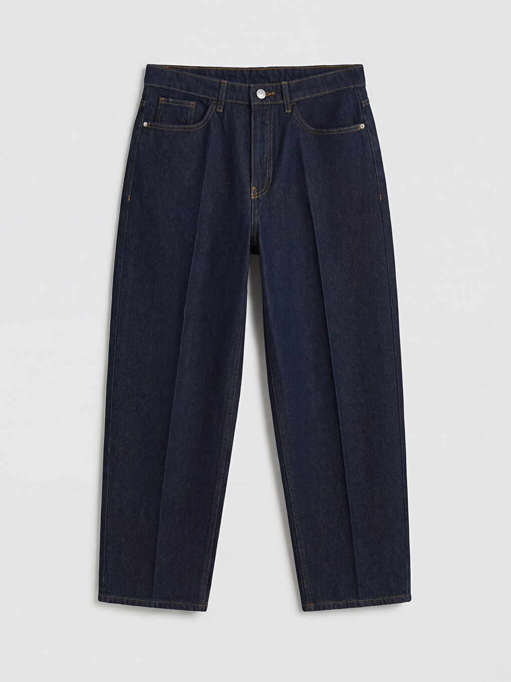 İndigo Yüksek Bel Barrel Fit Kadın Jean Pantolon-4