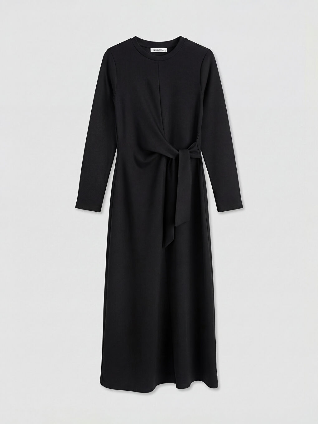 Siyah Bisiklet Yaka Bağlama Detaylı Elbise	