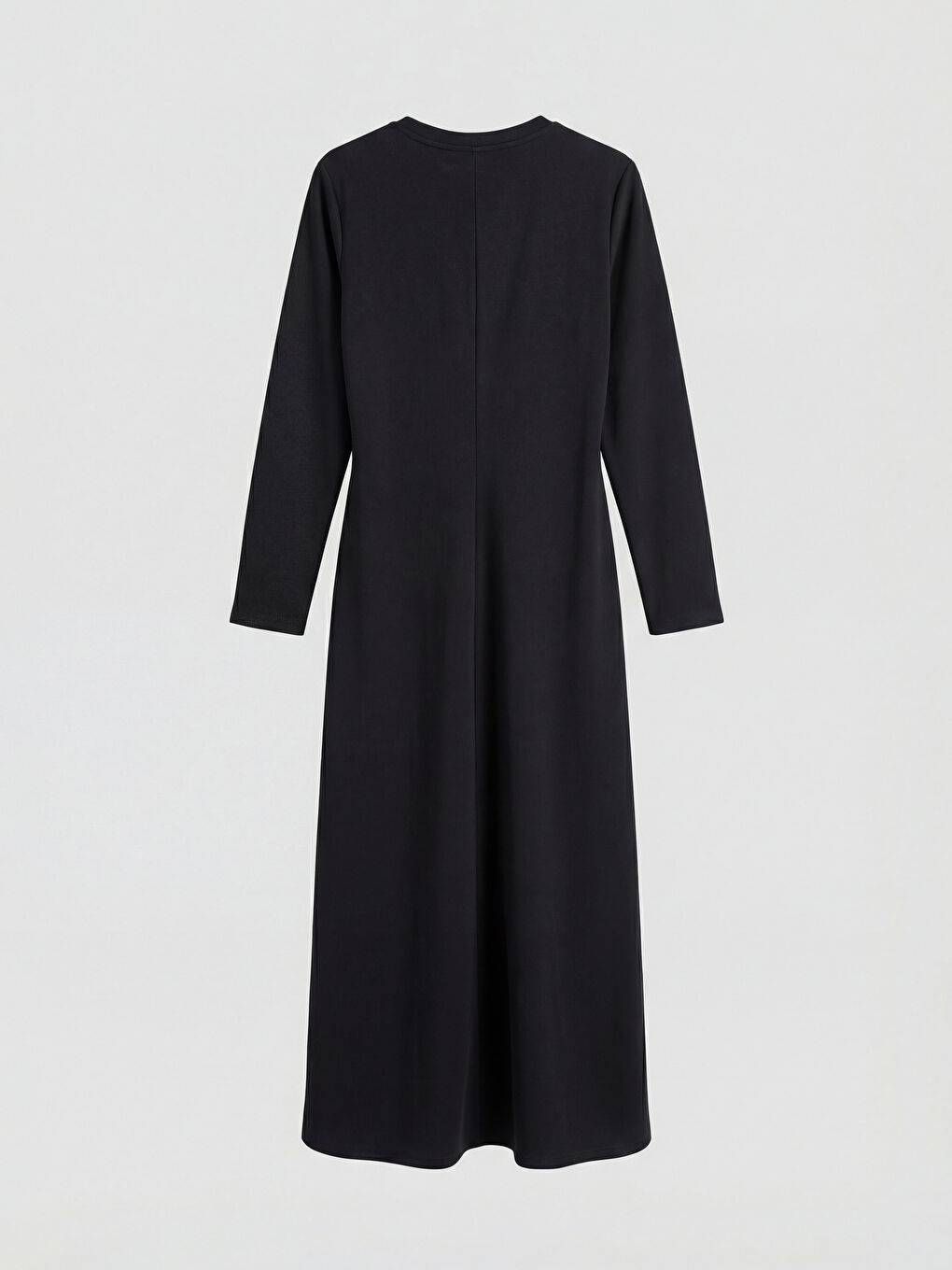 Siyah Bisiklet Yaka Bağlama Detaylı Elbise	-1