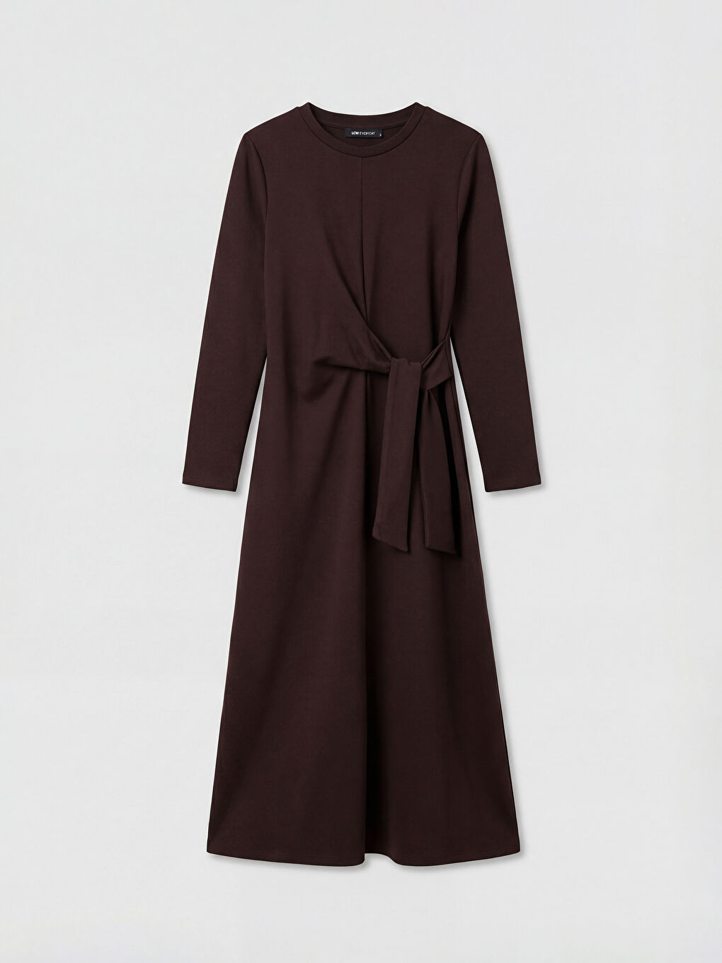 Bordo Bisiklet Yaka Bağlama Detaylı Elbise	-3