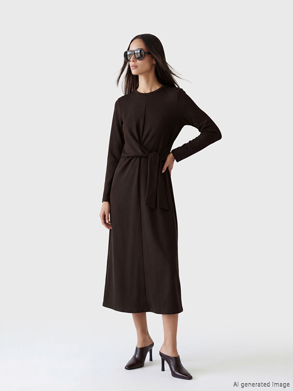 Bordo Bisiklet Yaka Bağlama Detaylı Elbise	