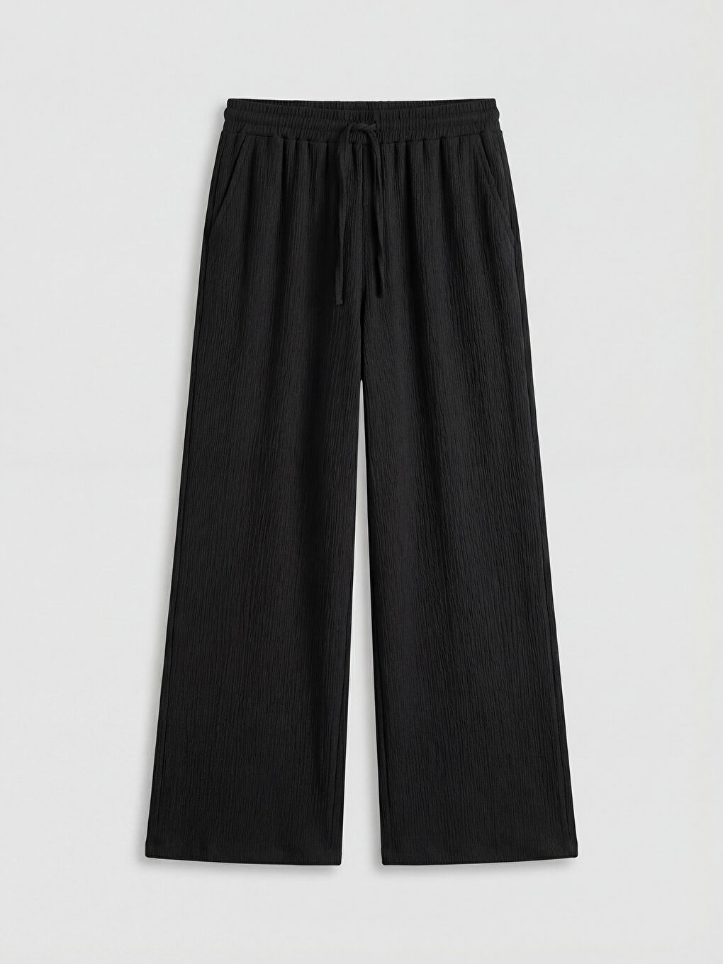 Siyah Beli Lastikli Dokulu Kadın Pantolon