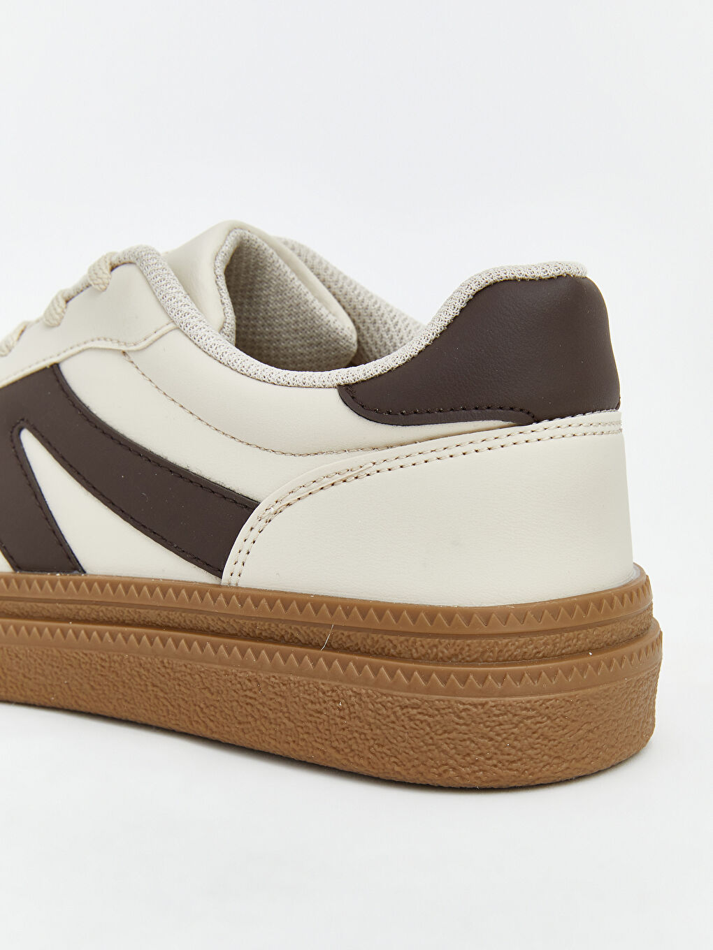 Bej Suni Deri Görünümlü Kauçuk Tabanlı Kadın Sneaker-4