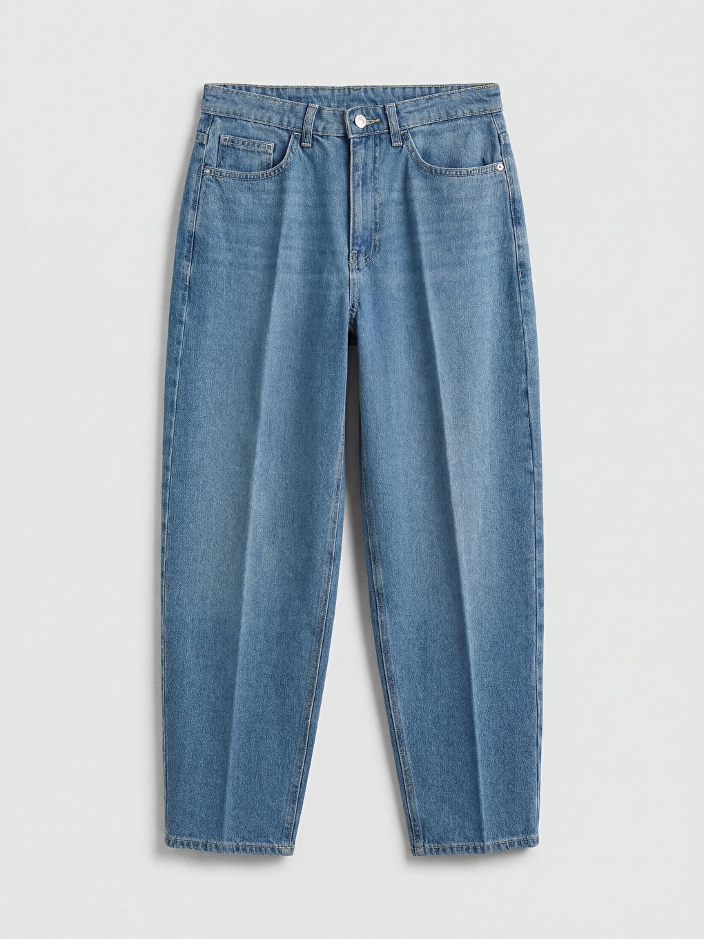 İndigo Yüksek Bel Barrel Fit Kadın Jean Pantolon-4