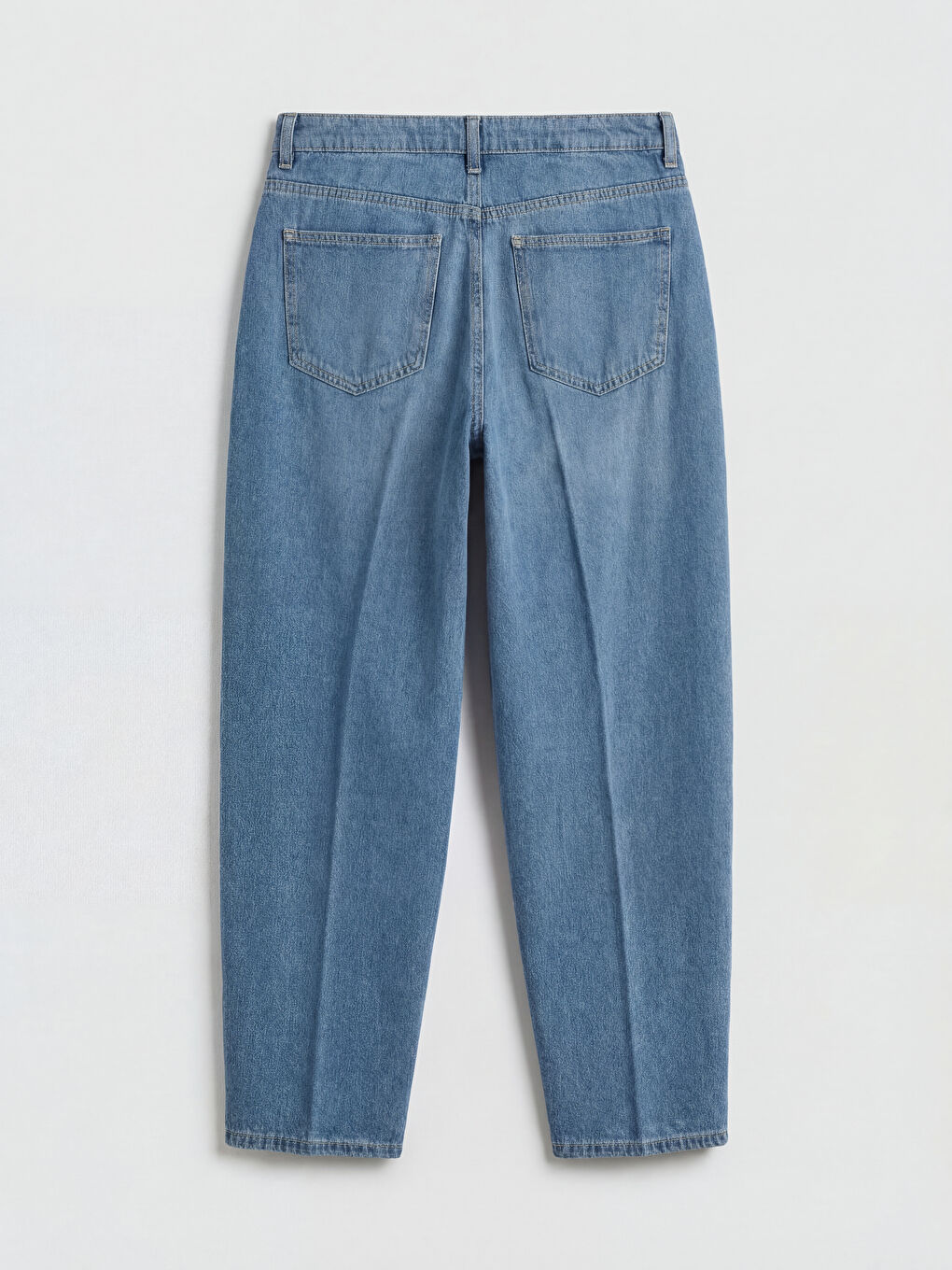 İndigo Yüksek Bel Barrel Fit Kadın Jean Pantolon-5