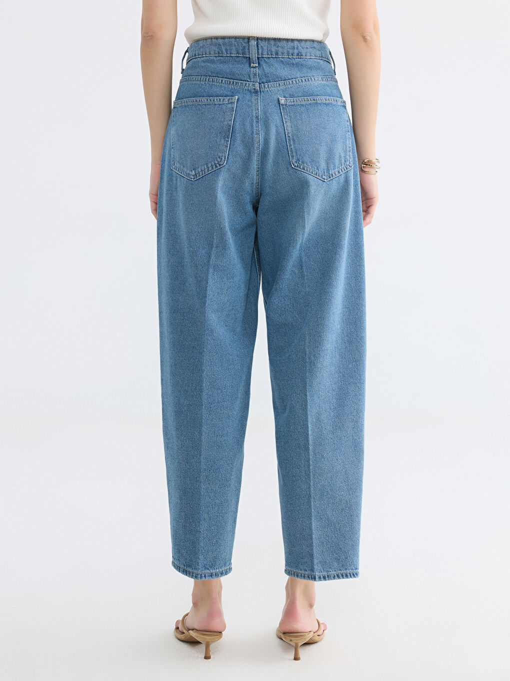 İndigo Yüksek Bel Barrel Fit Kadın Jean Pantolon-3