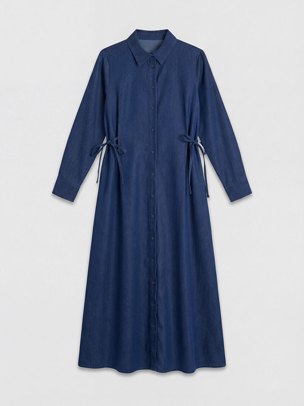 İndigo Gömlek Yaka Beli Bağcıklı Jean Elbise