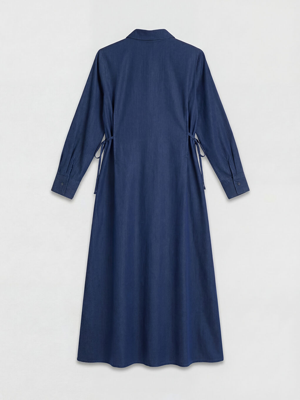 İndigo Gömlek Yaka Beli Bağcıklı Jean Elbise-1