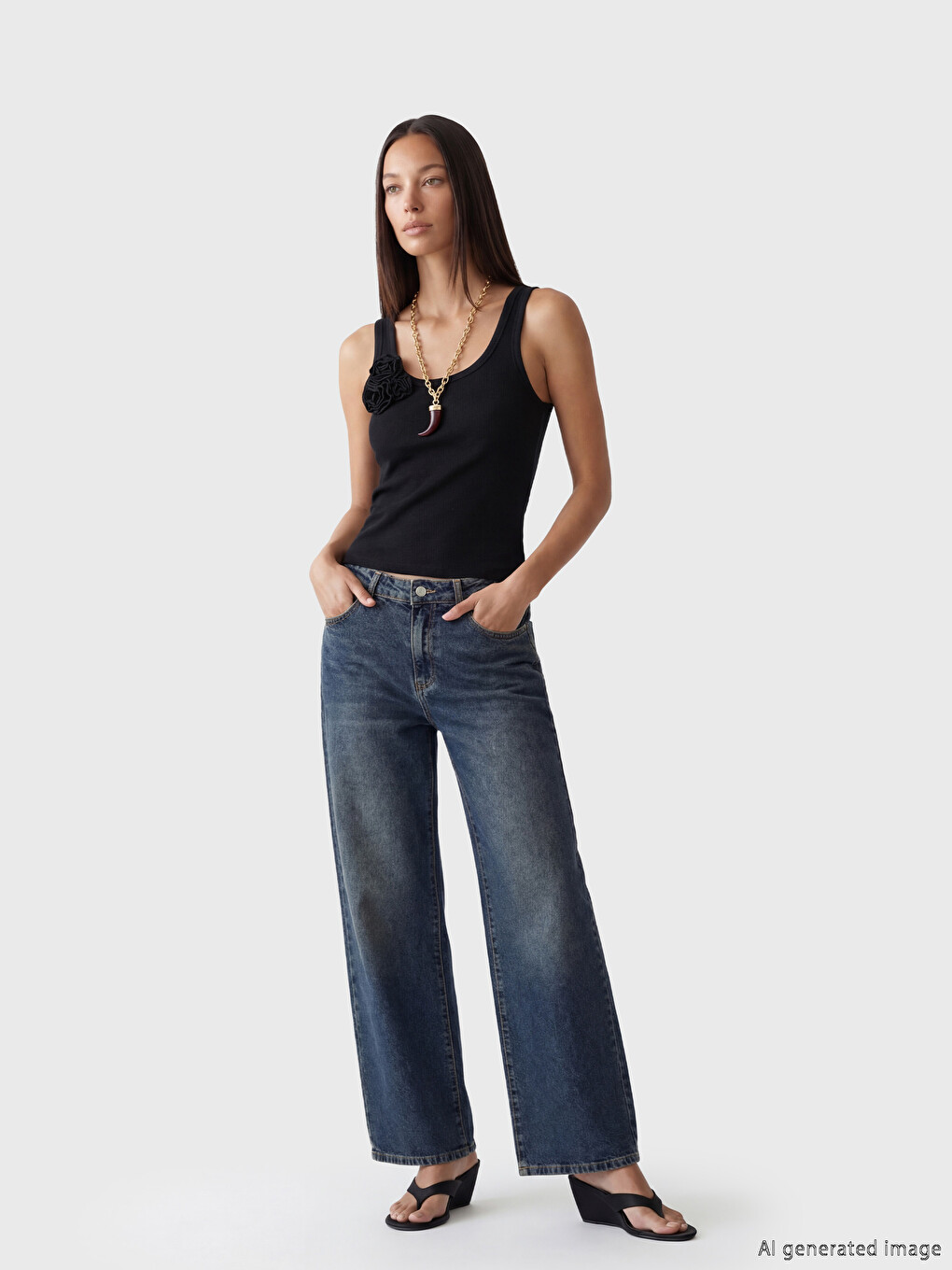 U Neck Flower Embellished Women's Tank Top-1