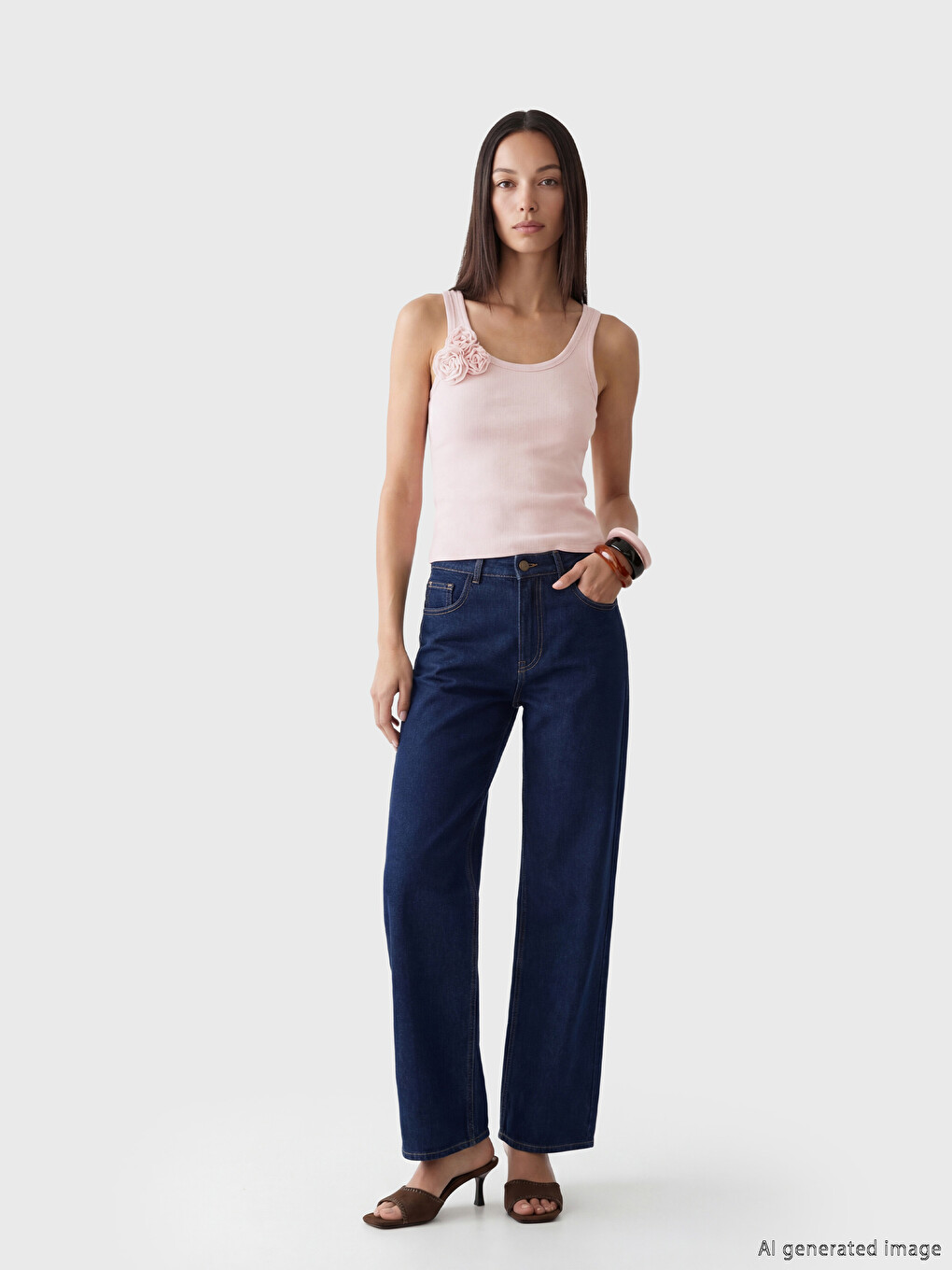 U-Ausschnitt Tanktop mit Blumenapplikation für Damen-1