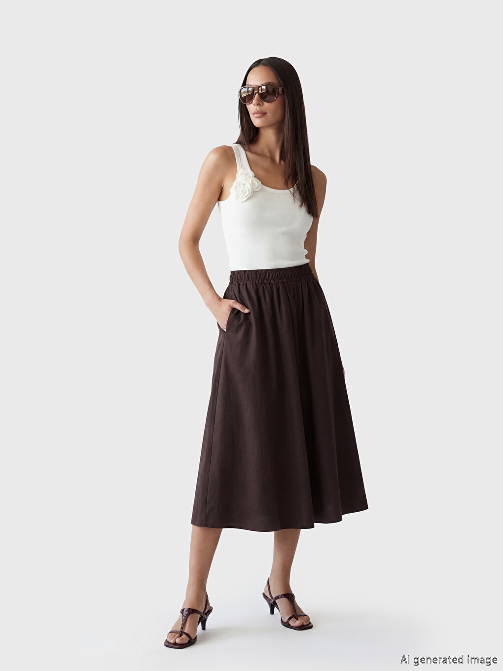 U-Ausschnitt Tanktop mit Blumenapplikation für Damen-1