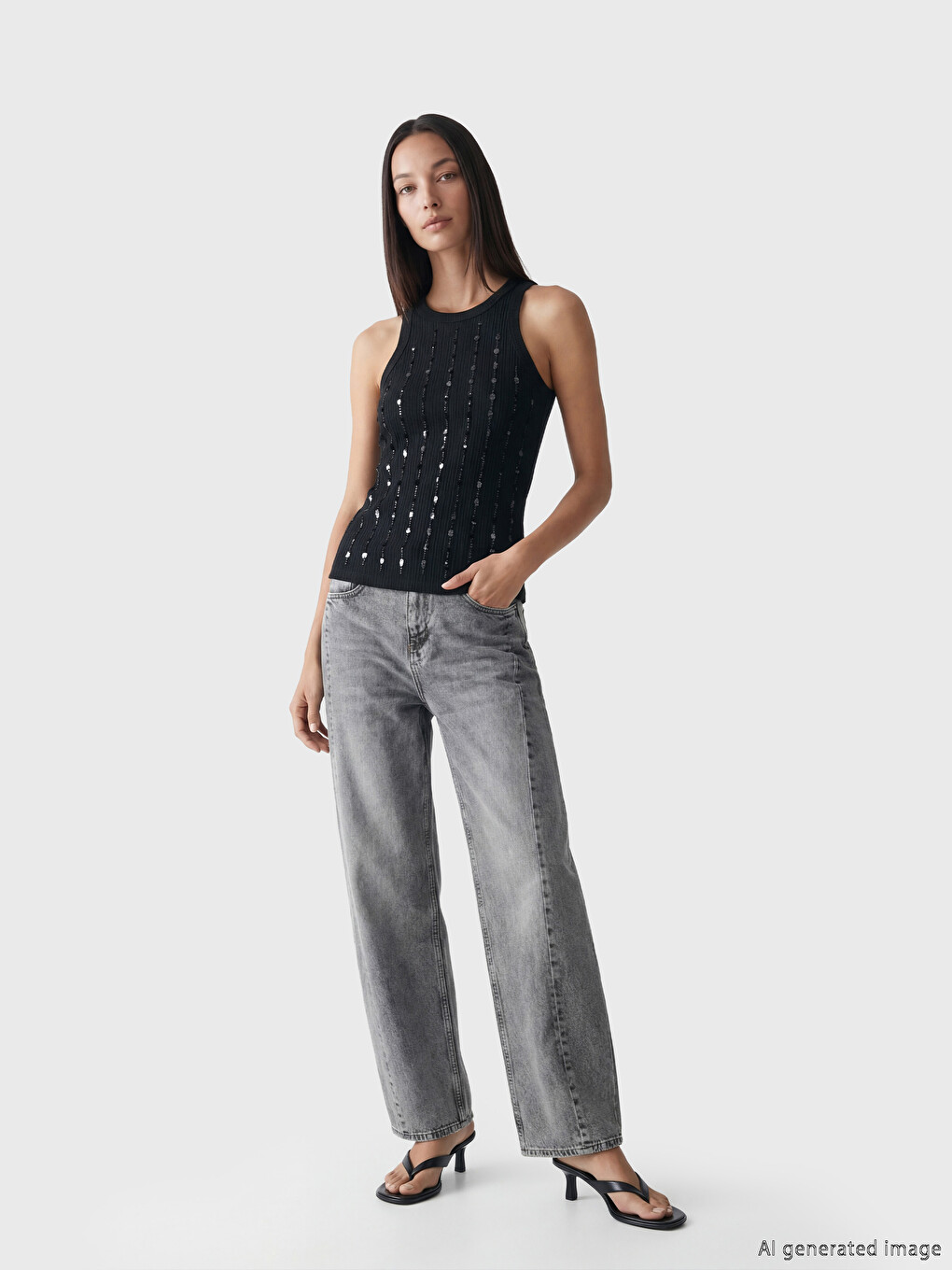 Crew Neck Sequined Women's Tank Top-1