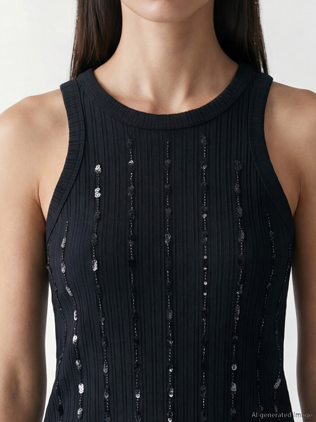 Crew Neck Sequined Women's Tank Top-2