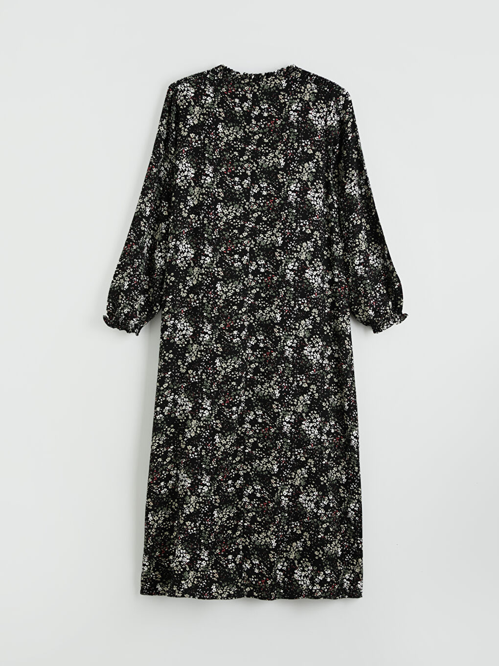 Siyah Bağlamalı Yaka Desenli Elbise-1