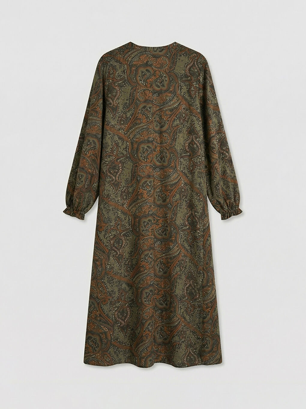 Haki Bağlamalı Yaka Desenli Elbise-1