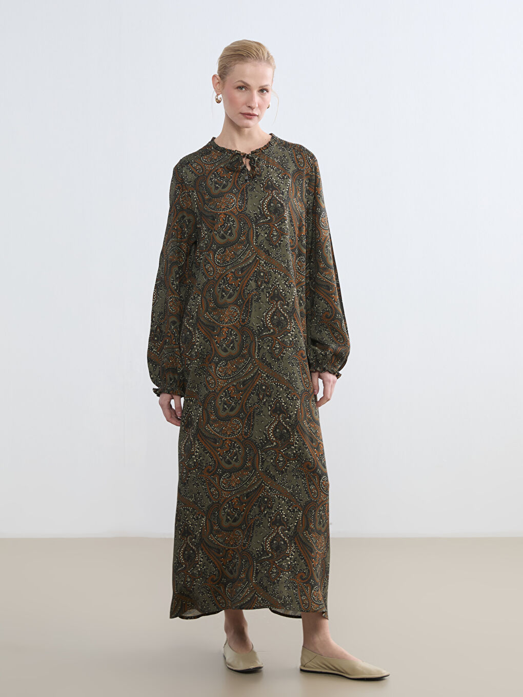 Tie-Neck Patterned Dress