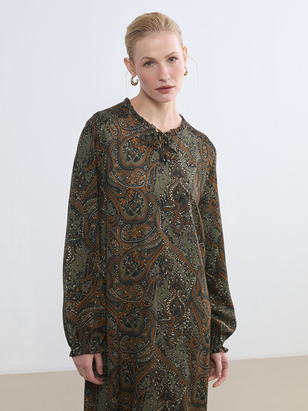 Tie-Neck Patterned Dress-1