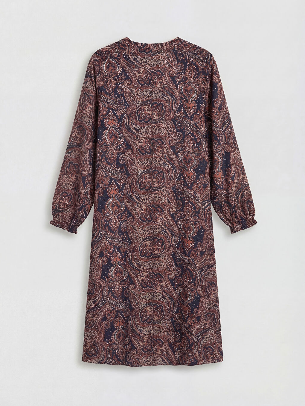 Lacivert Bağlamalı Yaka Desenli Elbise	-1