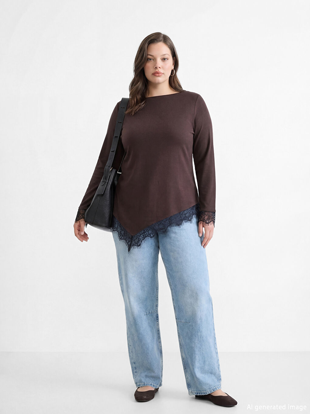 Women's Slash Neck Asymmetric Lace Blouse-1