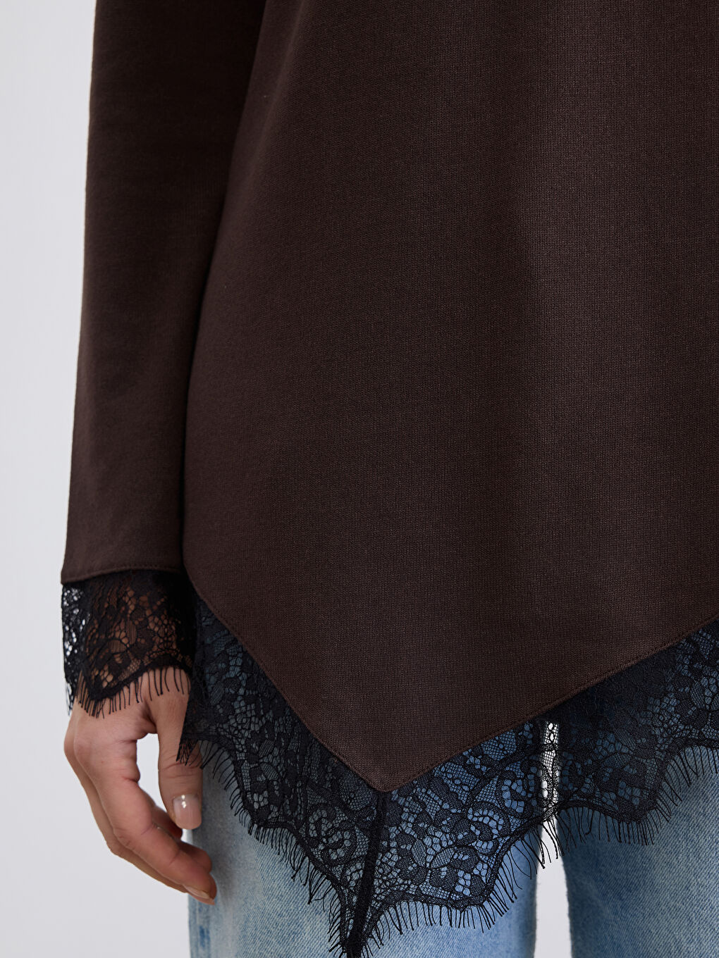 Women's Slash Neck Asymmetric Lace Blouse-3