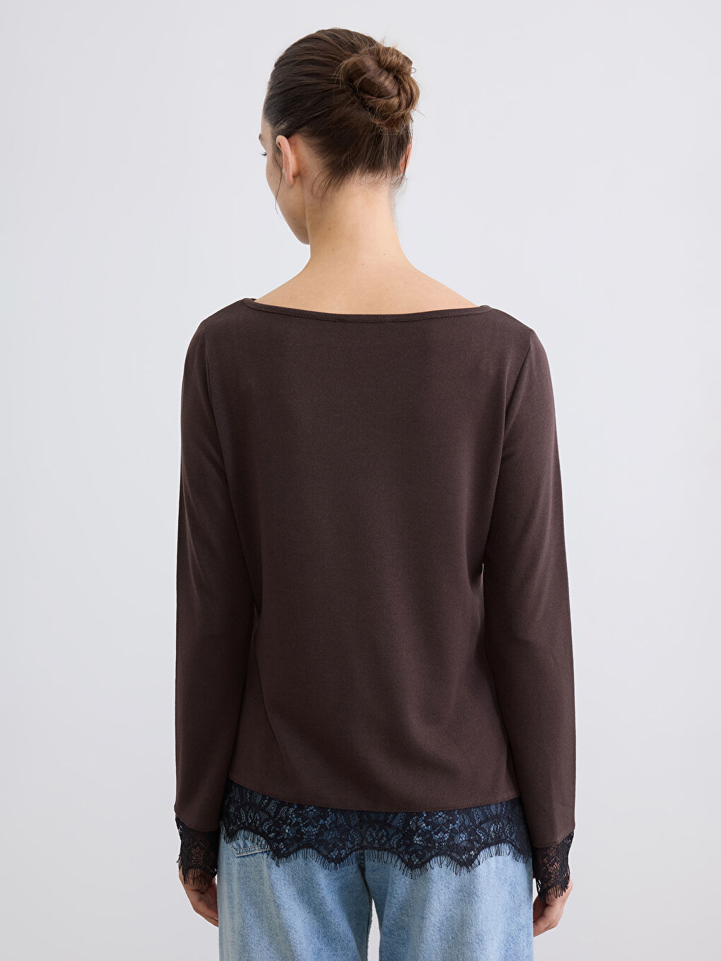 Women's Slash Neck Asymmetric Lace Blouse-5