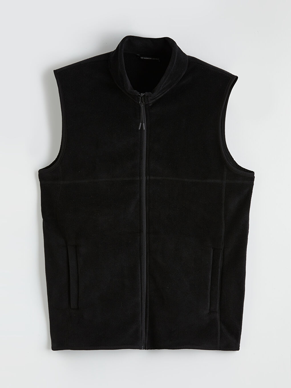 Siyah Standart Kalıp Dik Yaka Polar Yelek