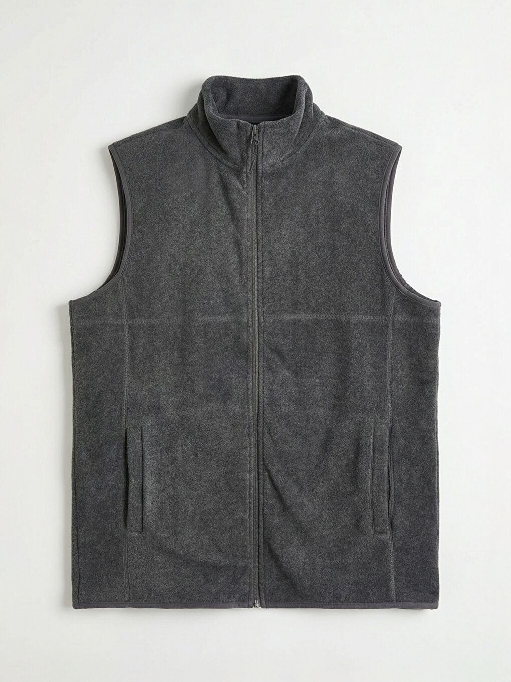 Gri Standart Kalıp Dik Yaka Polar Yelek