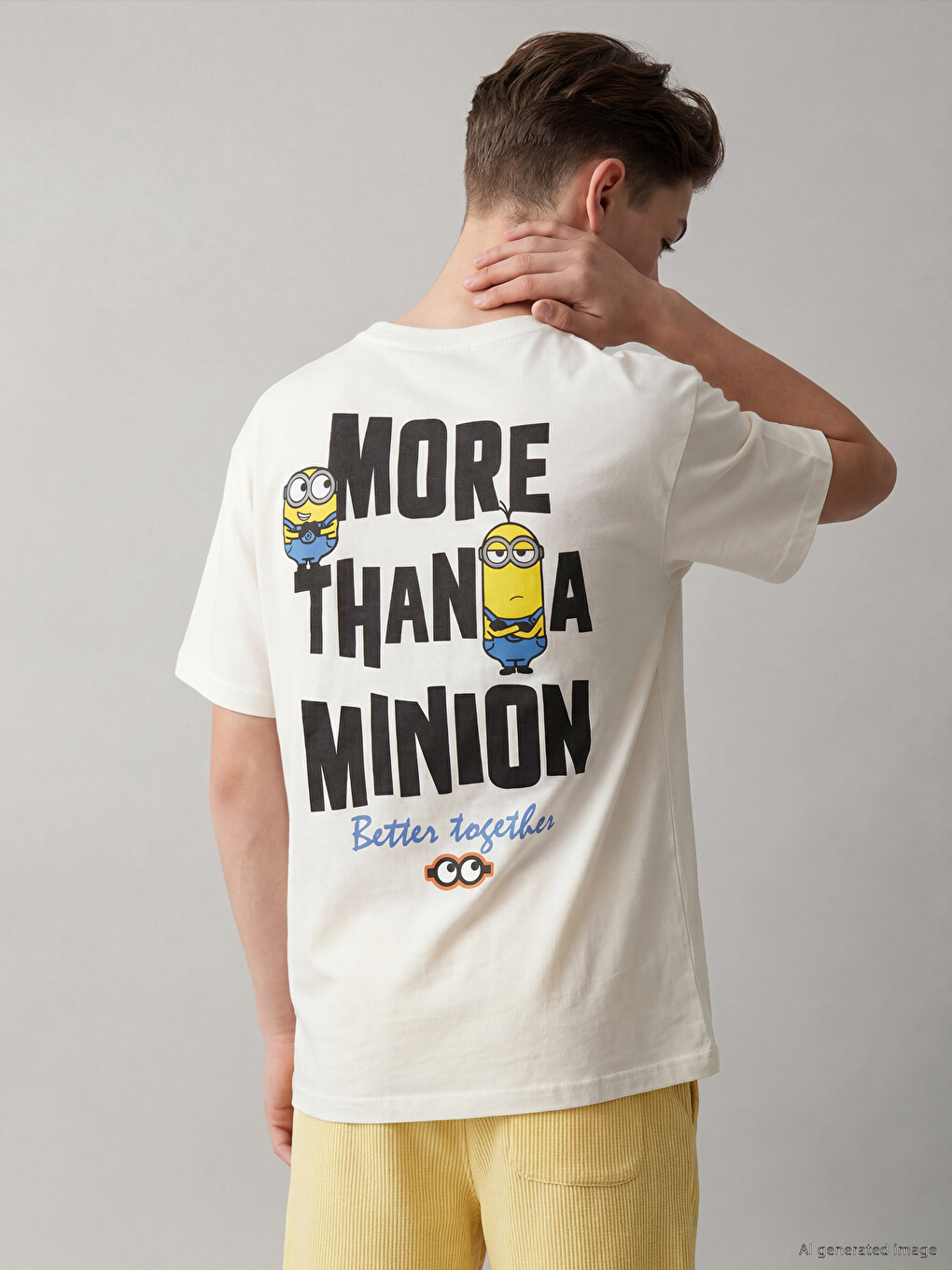 Ekru Bisiklet Yaka Minions Baskılı Erkek Çocuk Tişört-1