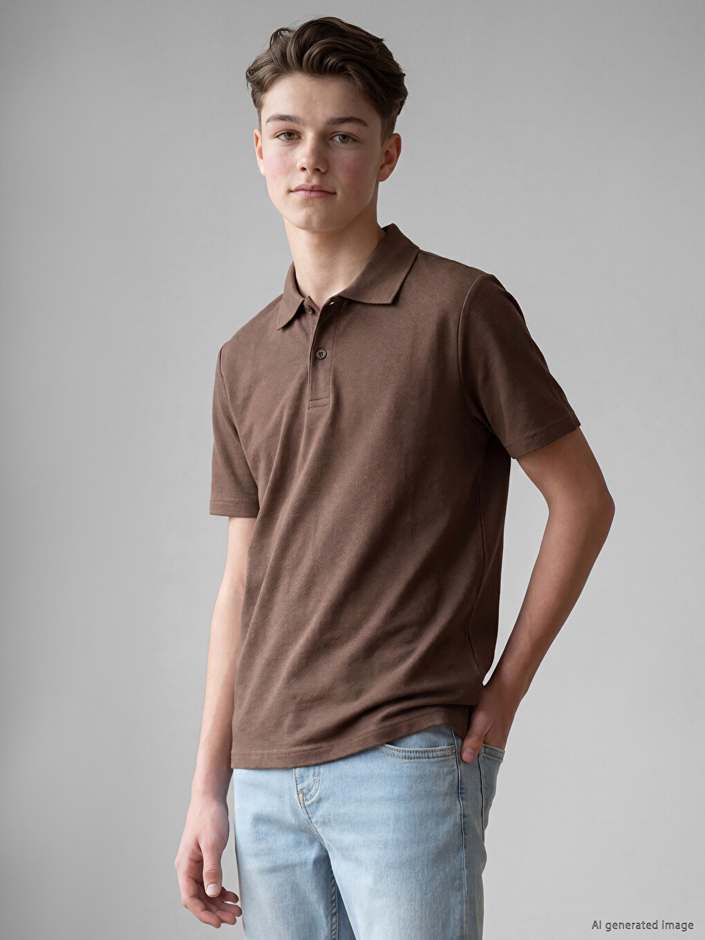 Kahverengi Polo Yaka Erkek Çocuk Pike Tişört