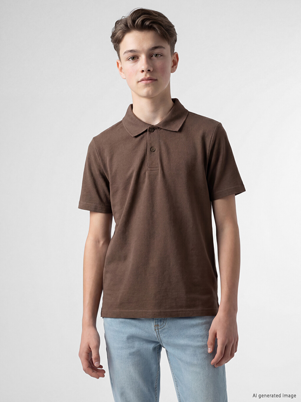 Kahverengi Polo Yaka Erkek Çocuk Pike Tişört-1