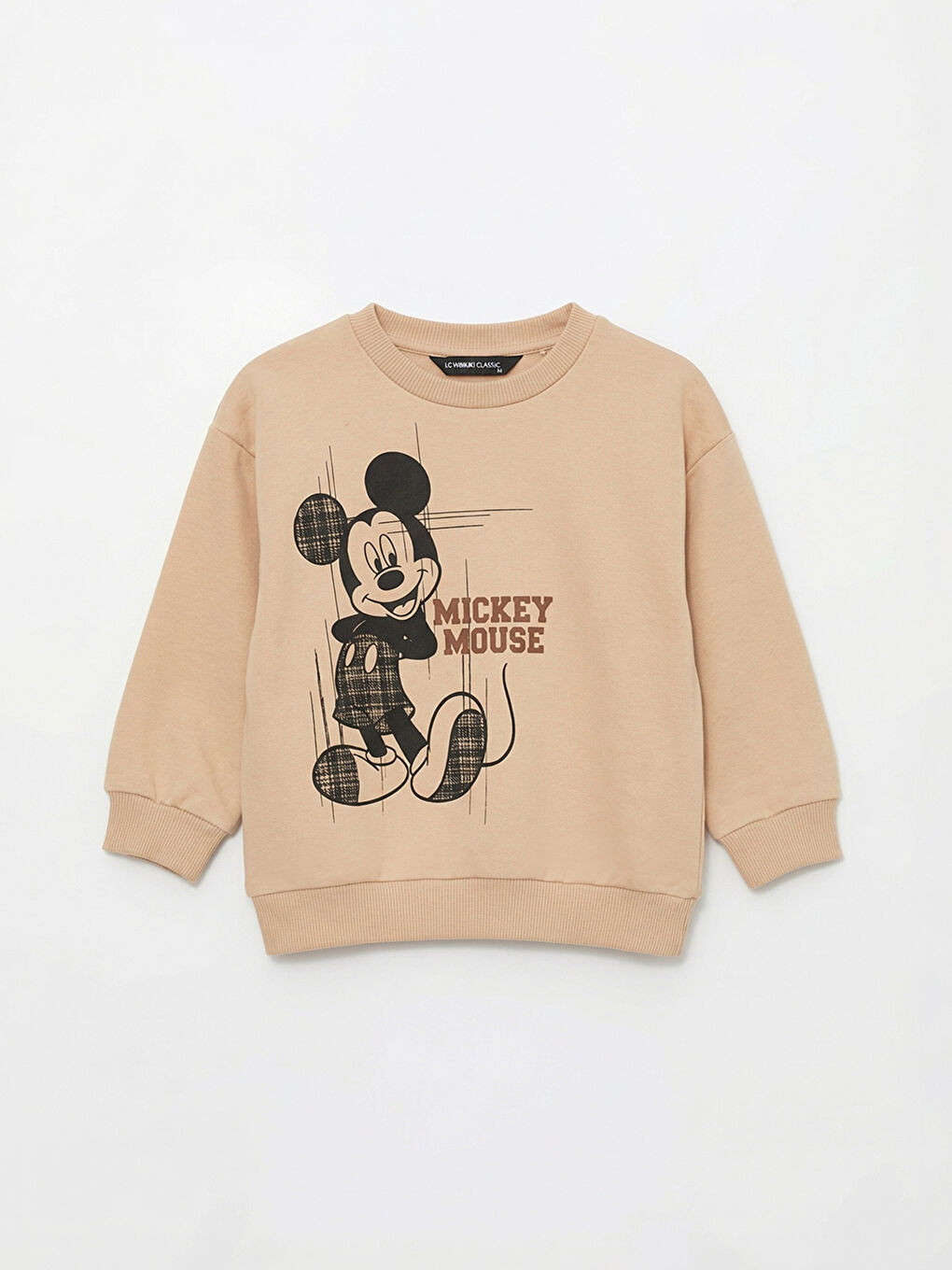 Bej Mickey Mouse Baskılı Erkek Bebek Sweatshirt ve Eşofman Altı-1