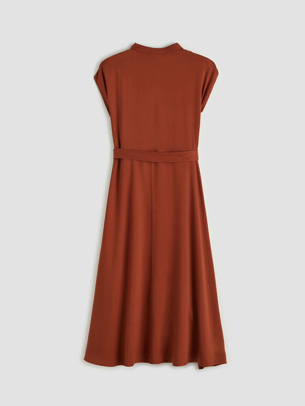 Kahverengi Hakim Yaka Kuşaklı A Kesim Belmando Elbise-1