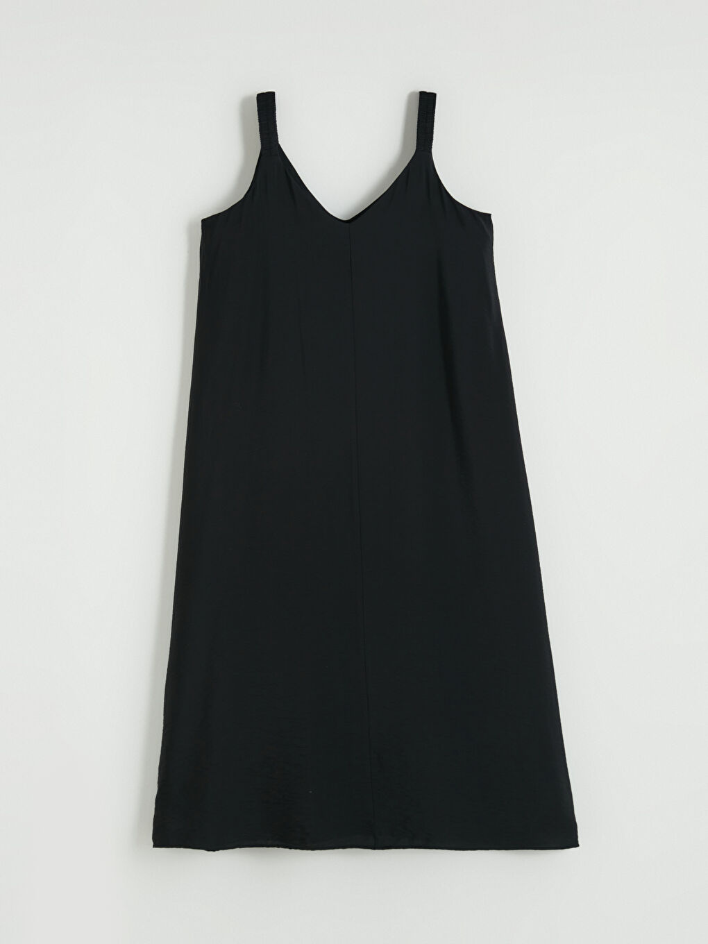 Siyah V Yaka Askılı A Kesim Elbise-6