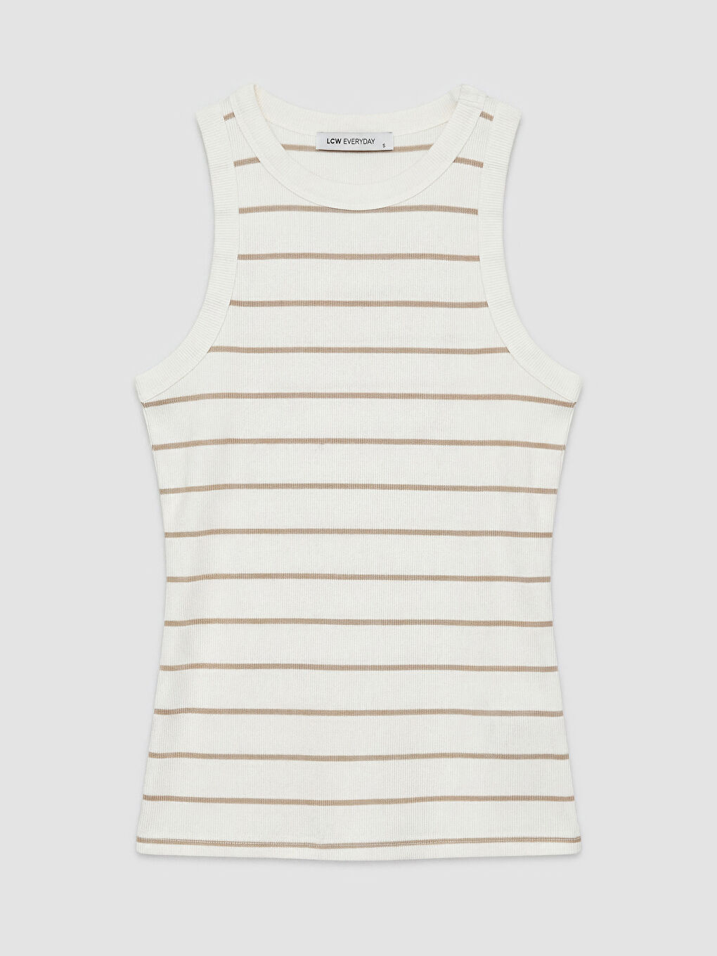 Bej Bisiklet Yaka Çizgili Kadın Atlet