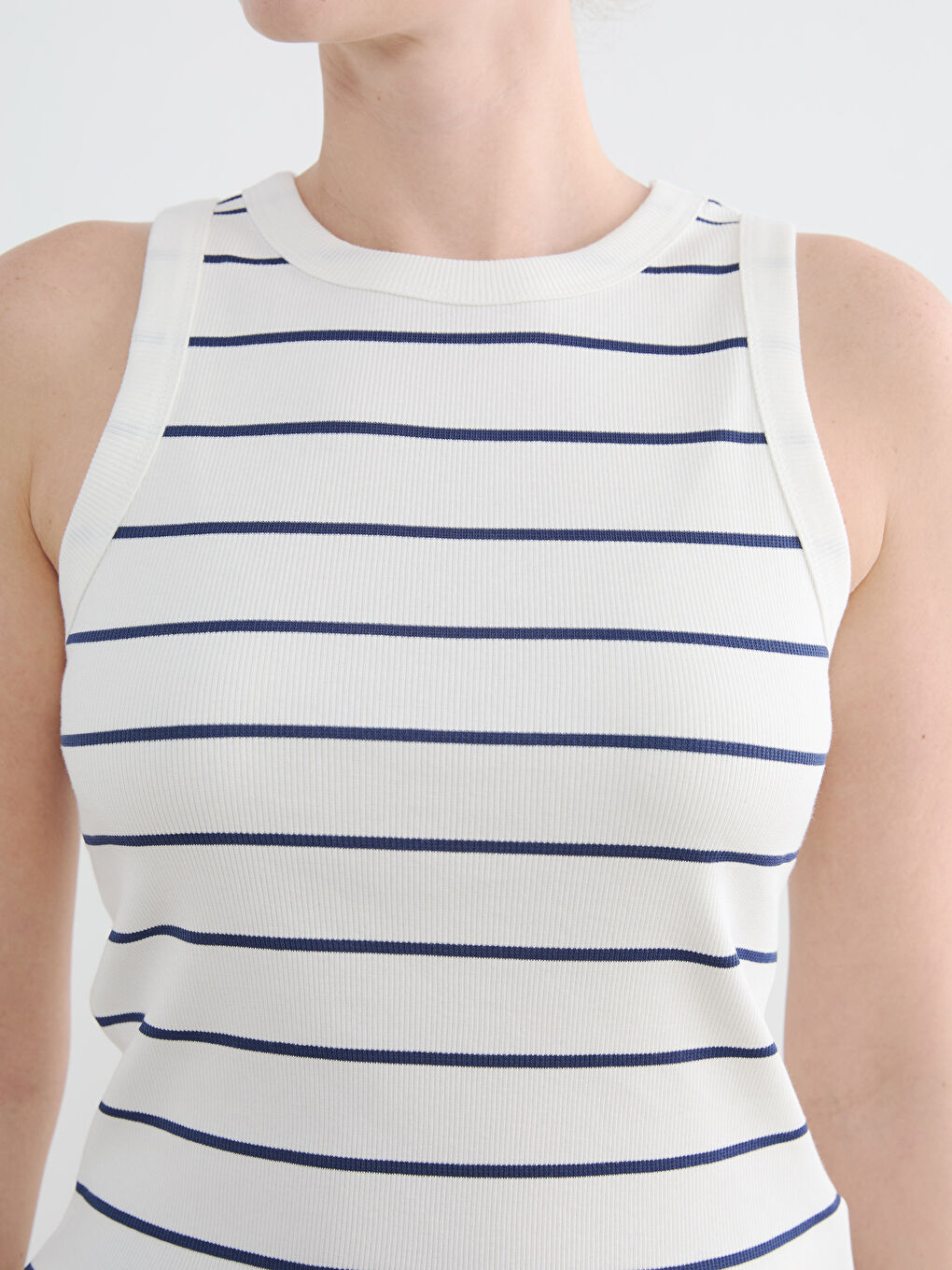 Lacivert Bisiklet Yaka Çizgili Kadın Atlet-2