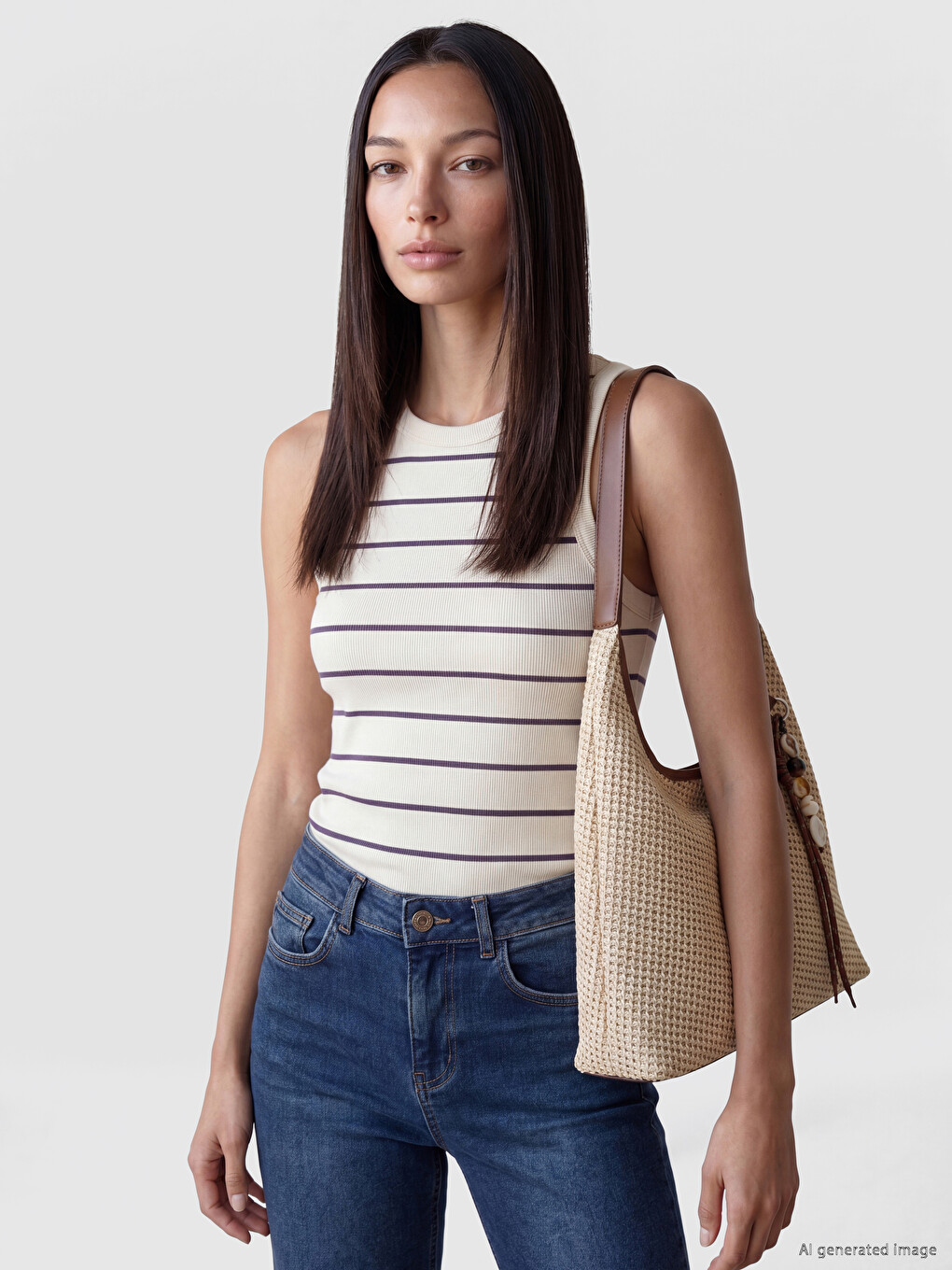Crew Neck Striped Women's Ribbed Tank Top