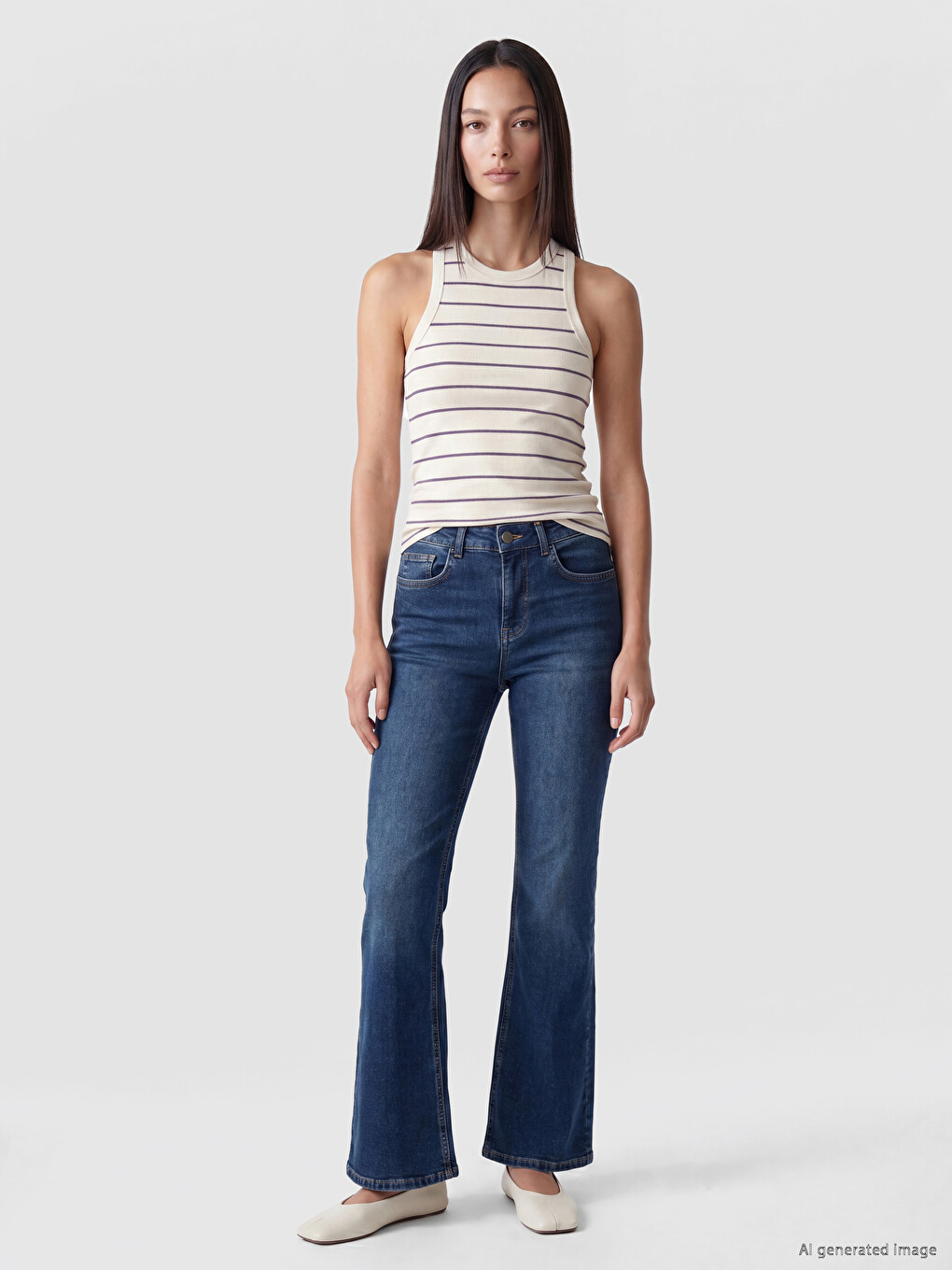 Crew Neck Striped Women's Ribbed Tank Top-1