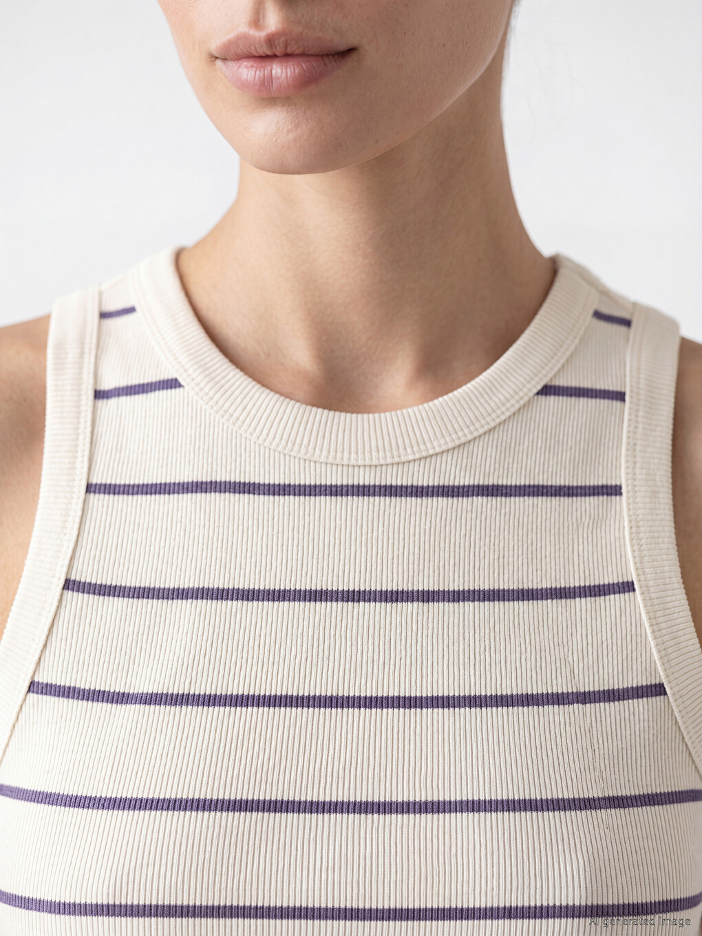 Crew Neck Striped Women's Ribbed Tank Top-2