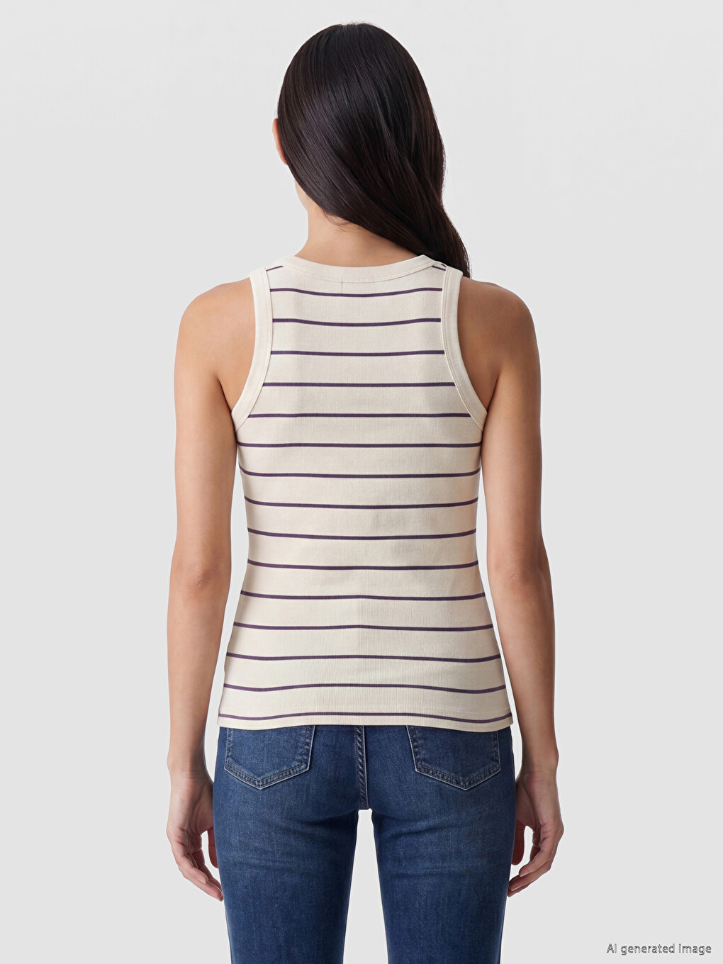 Crew Neck Striped Women's Ribbed Tank Top-3