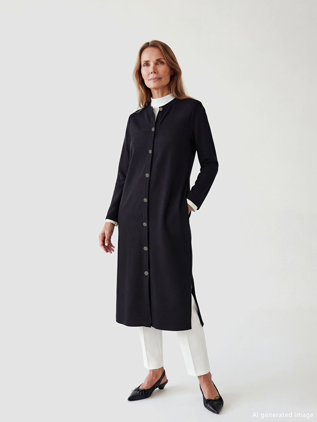 Siyah Bisiklet Yaka Modal Karışımlı Kadın Ferace-1