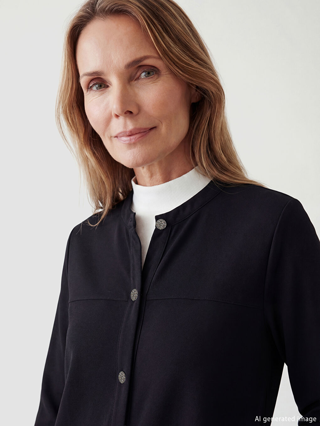 Siyah Bisiklet Yaka Modal Karışımlı Kadın Ferace-2