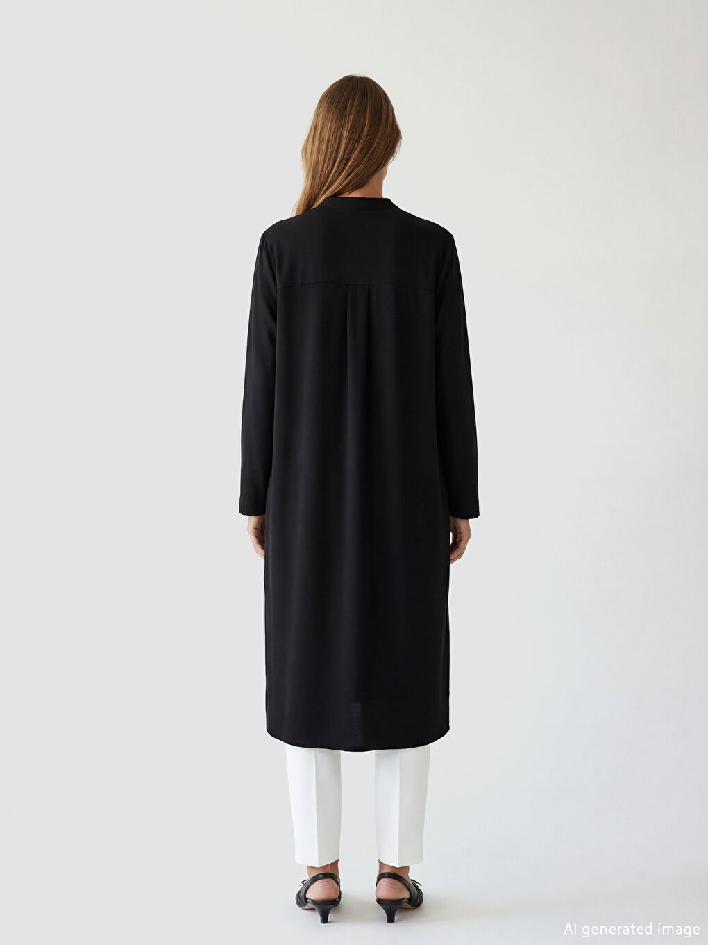 Siyah Bisiklet Yaka Modal Karışımlı Kadın Ferace-3