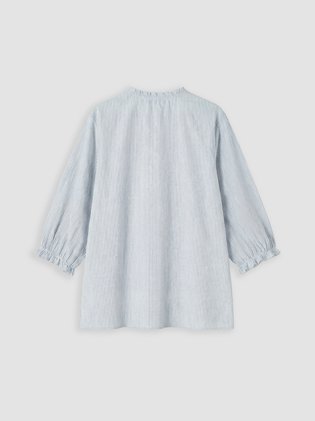 Ruffled Grandad Collar Striped Poplin Women's Shirt-5