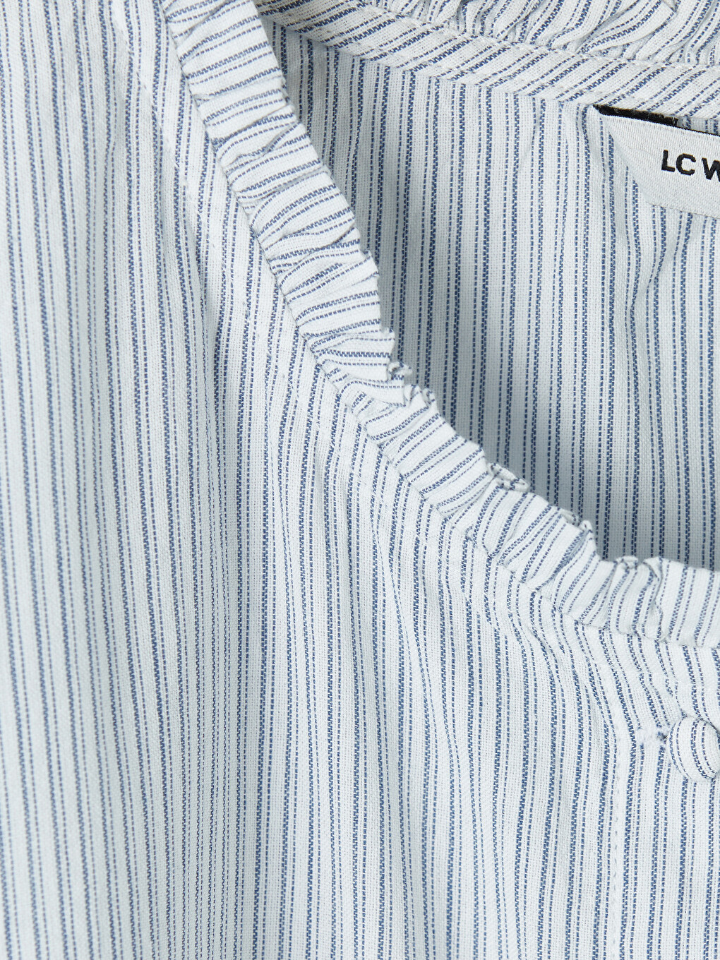 Ruffled Grandad Collar Striped Poplin Women's Shirt-6