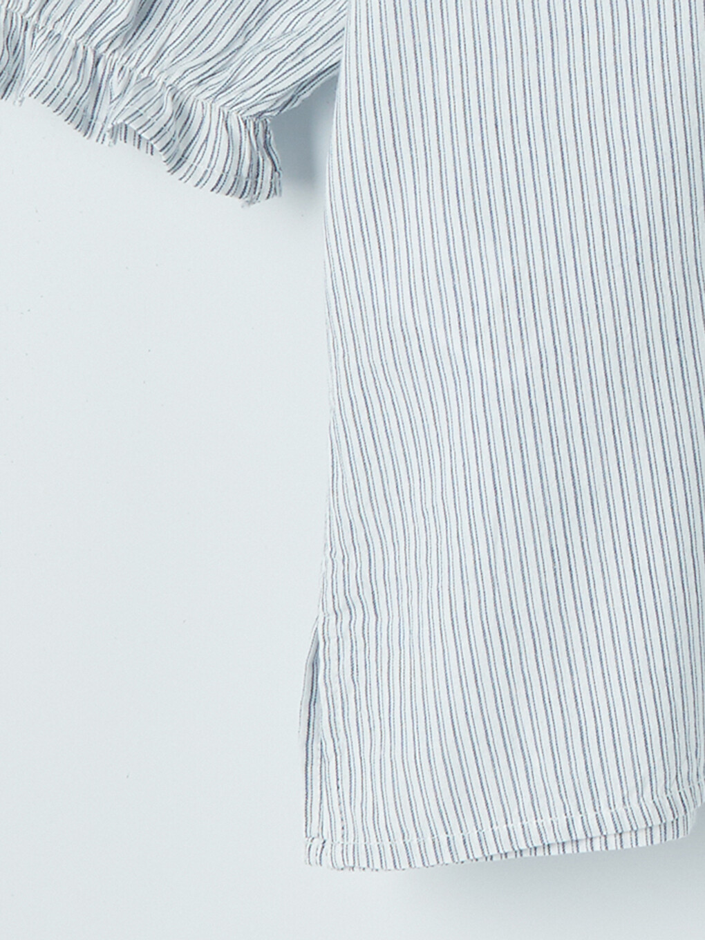 Ruffled Grandad Collar Striped Poplin Women's Shirt-7