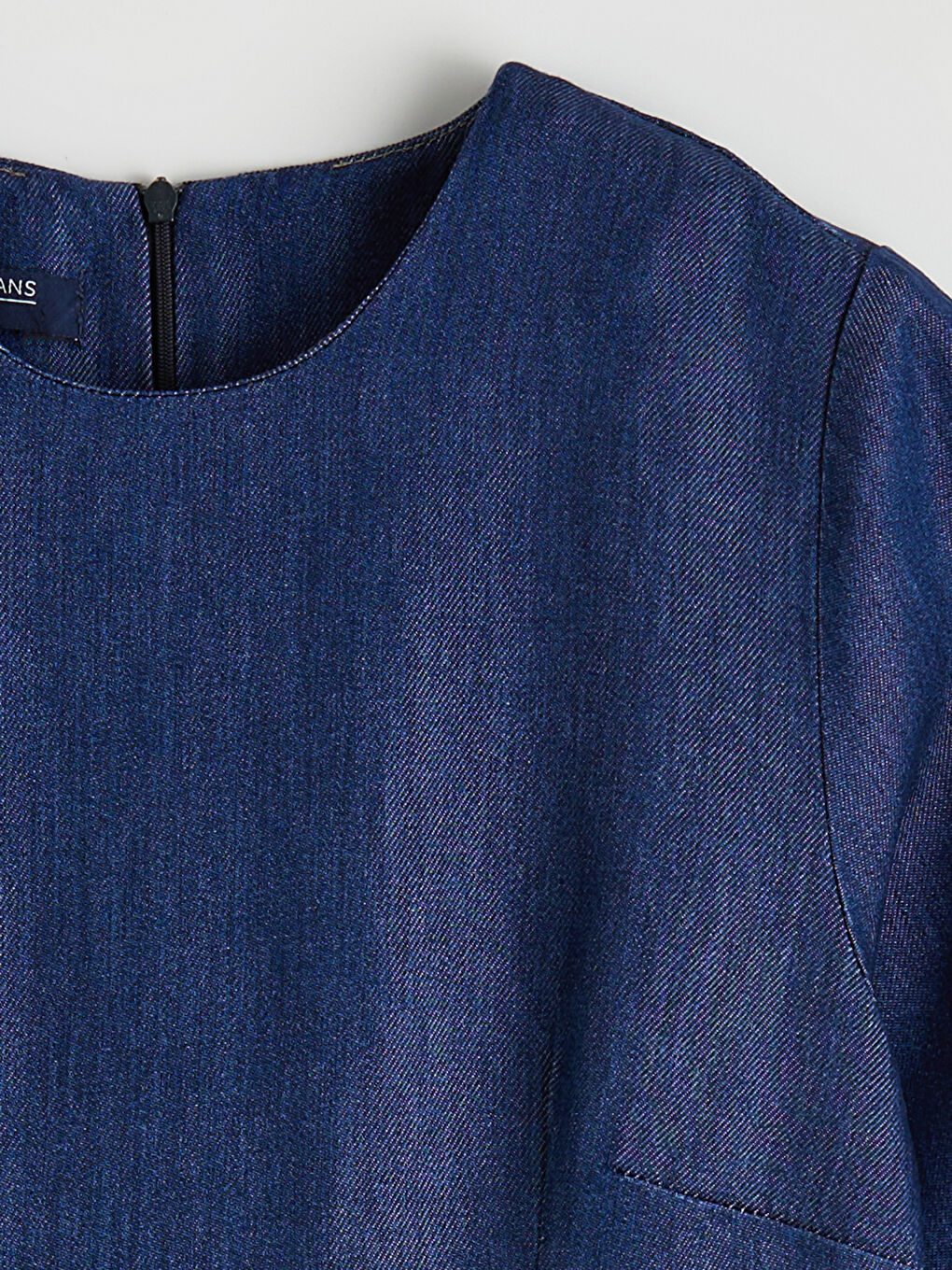 İndigo Bisiklet Yaka Peplum Mini Jean Elbise-1