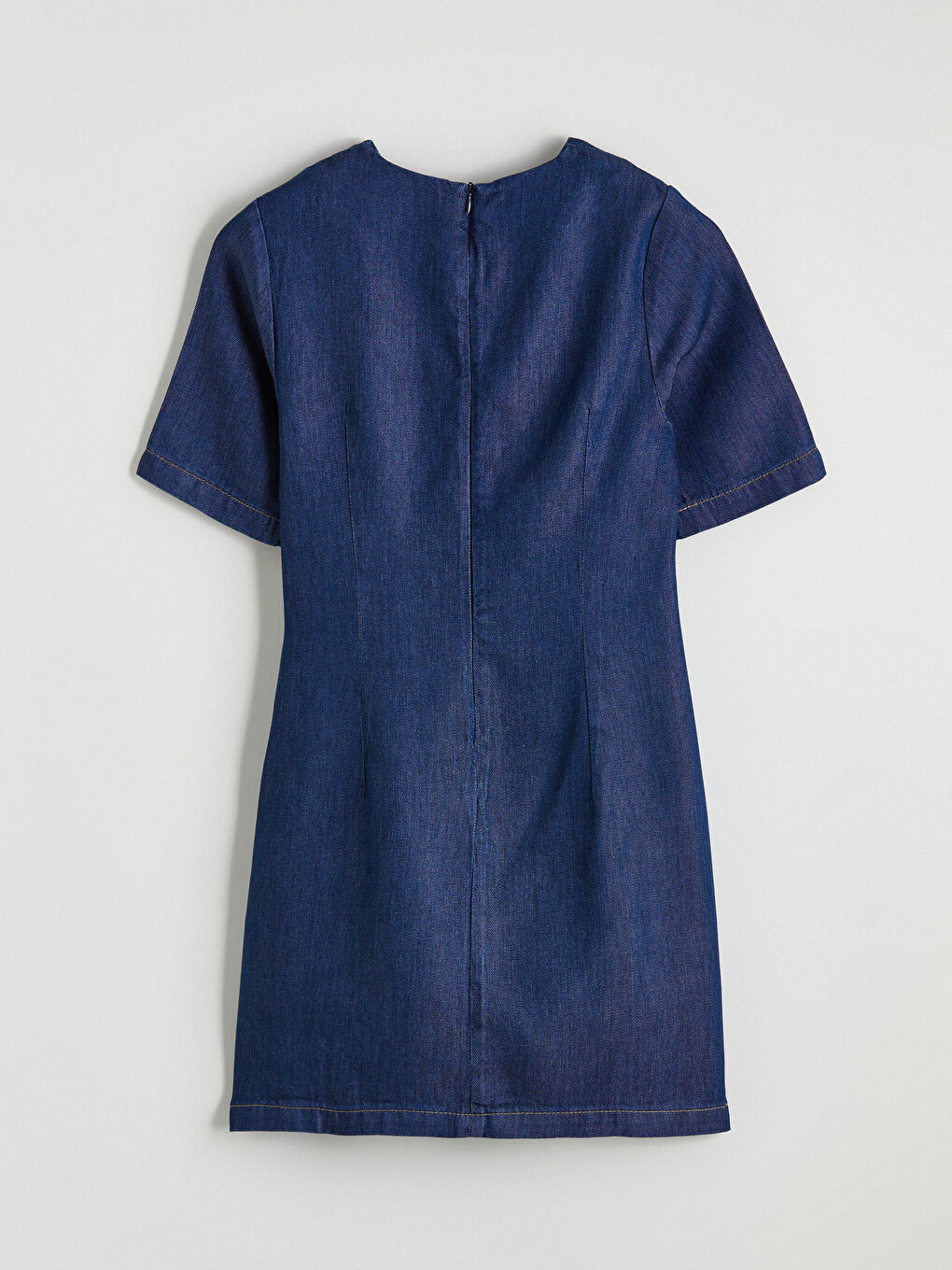 İndigo Bisiklet Yaka Peplum Mini Jean Elbise-2