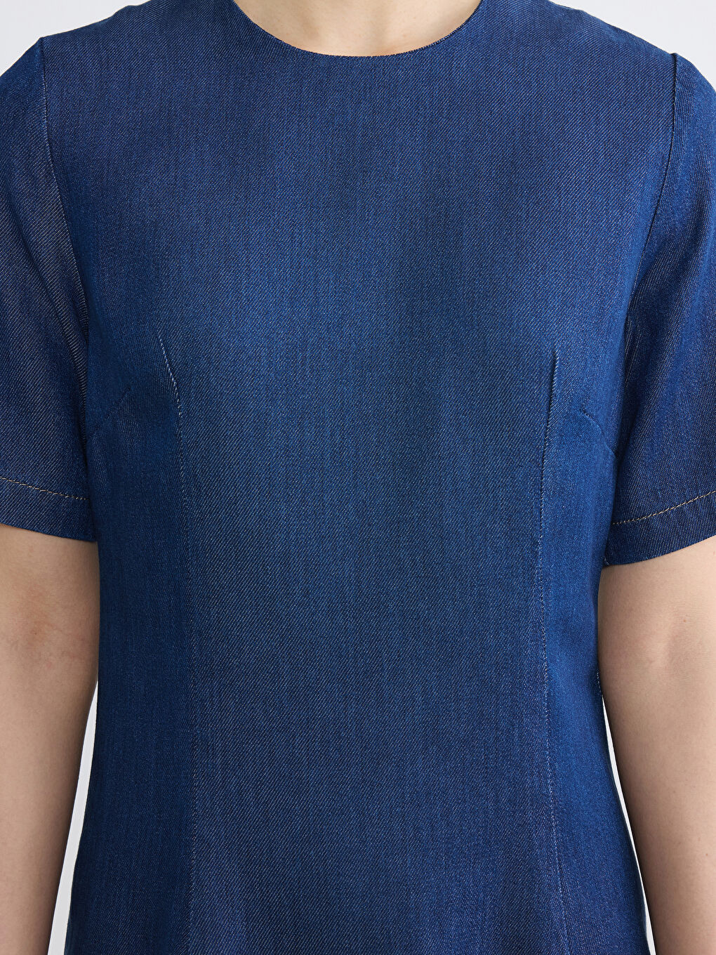 İndigo Bisiklet Yaka Peplum Mini Jean Elbise-2